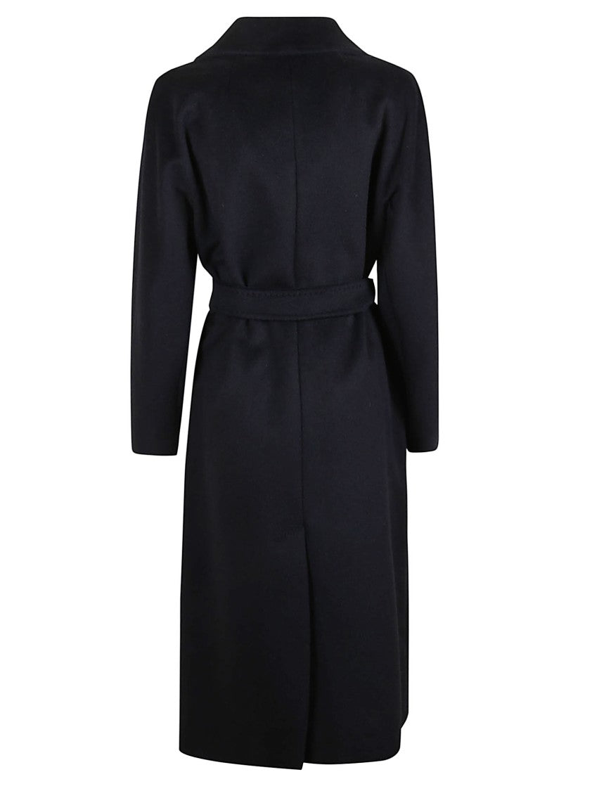 Max Mara Robe-Style Black Alpaca Wool Coat With Tailored Stitching