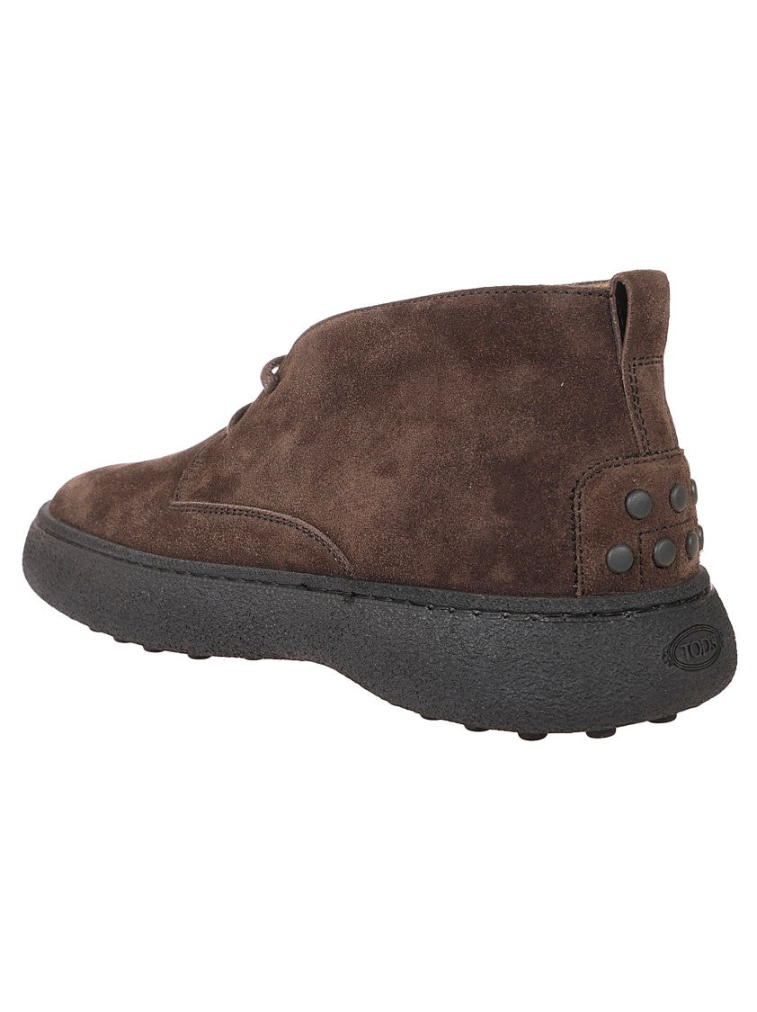 Tod's Brown Suede Minimalist Lace-Up Shoes With Rubber Sole
