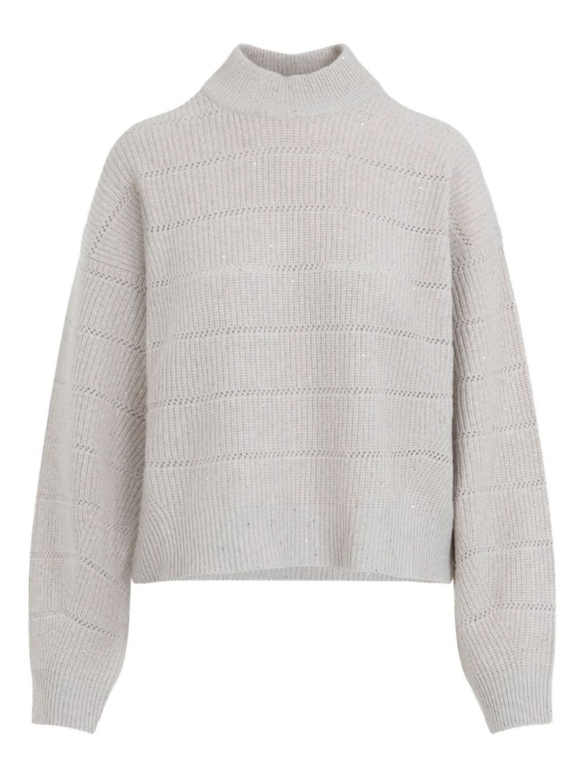 Brunello Cucinelli Ribbed Wool Turtleneck Sweater With Roll Neck Design