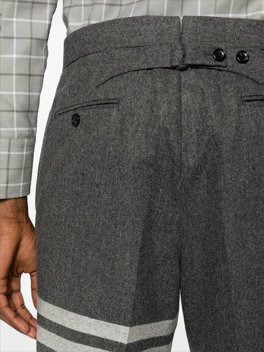 Thom Browne Cropped Grey Suit Pants With Tailored Fit And Distinctive Stripes