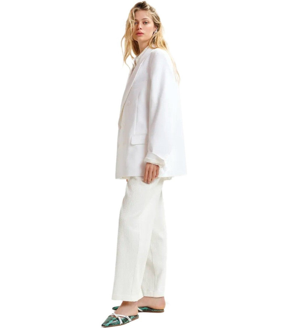 Essentiel Antwerp Hollow White Pinstriped Double-Breasted Jacket