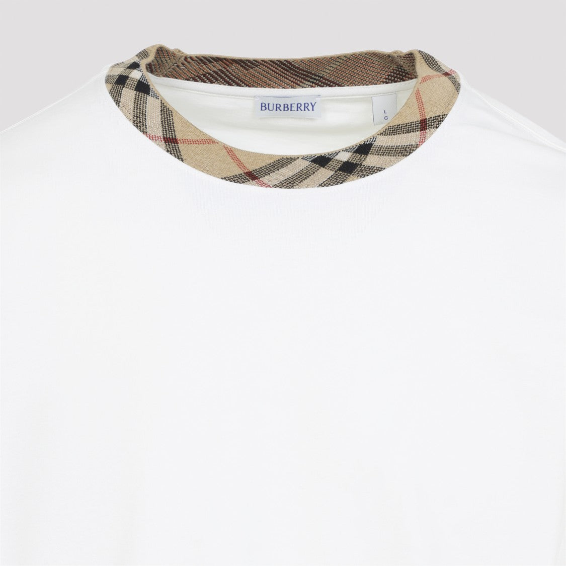 Burberry Ryan Check Collar White Cotton T-Shirt