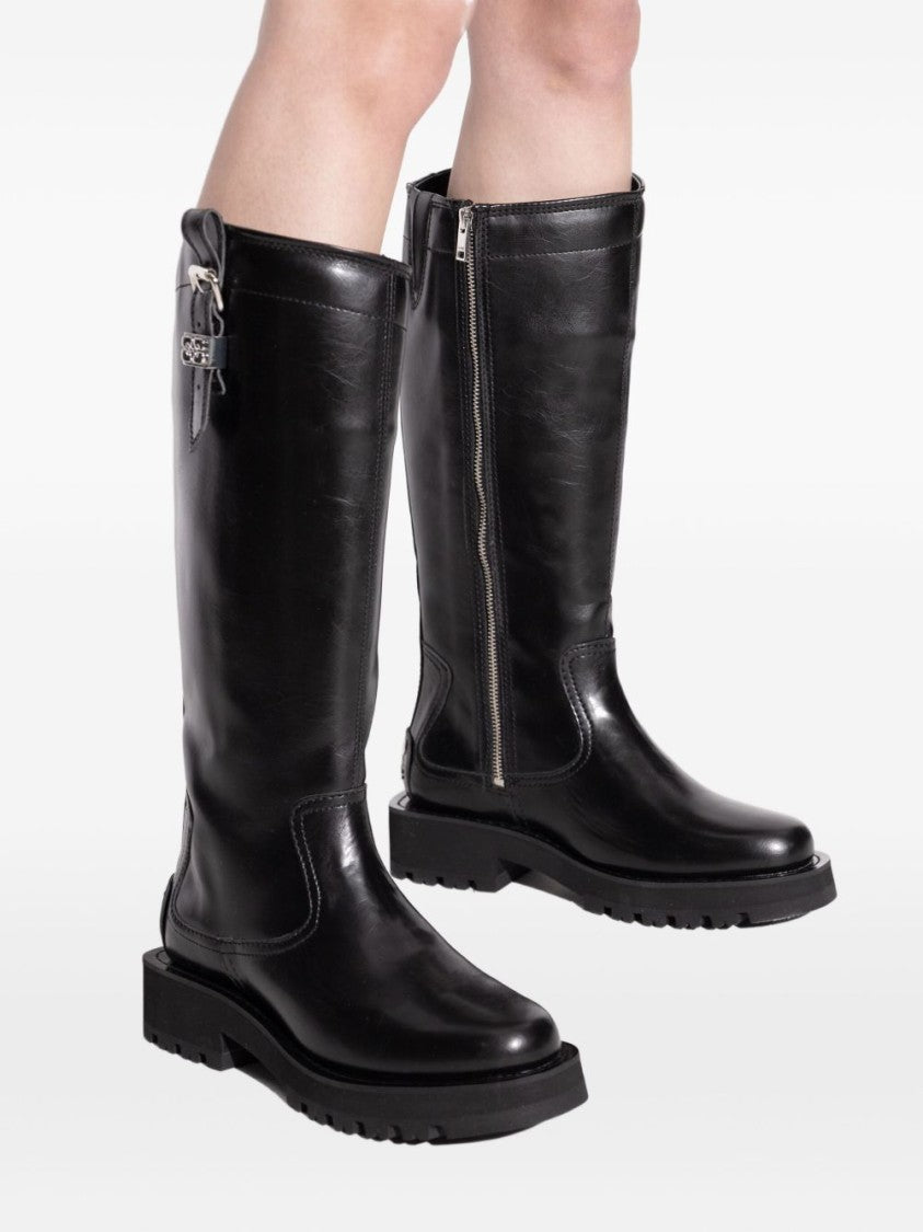Ganni Black Ankle Boots With Rounded Toe