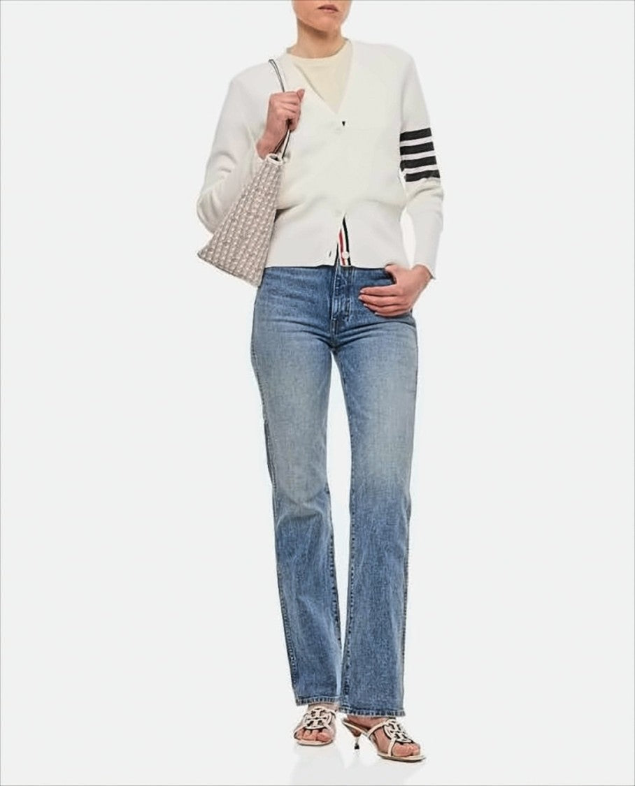 Thom Browne White Merino Wool Cardigan With V-Neckline And Button-Down Front