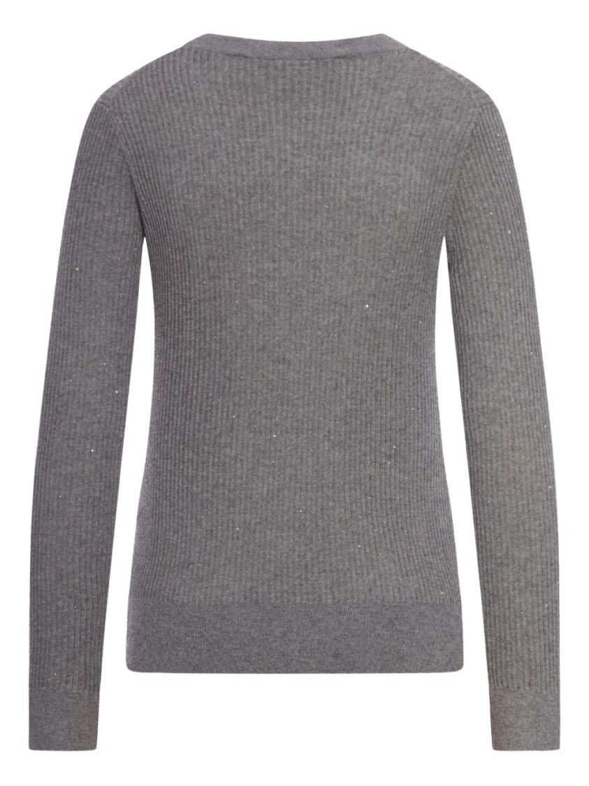 Max Mara Medium Grey Ribbed Sweater With Sequin Embellishment