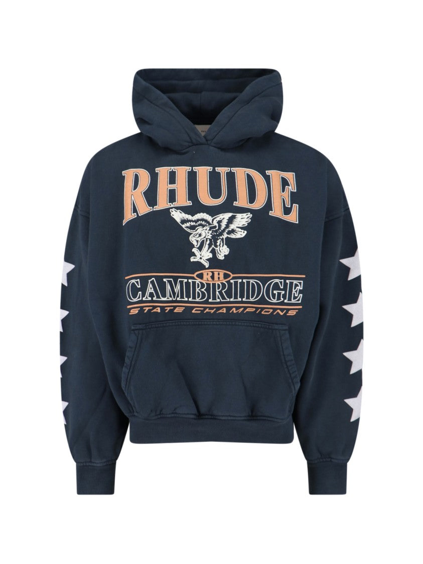 Rhude Black Cotton Jersey Hoodie With Multicolor Logo