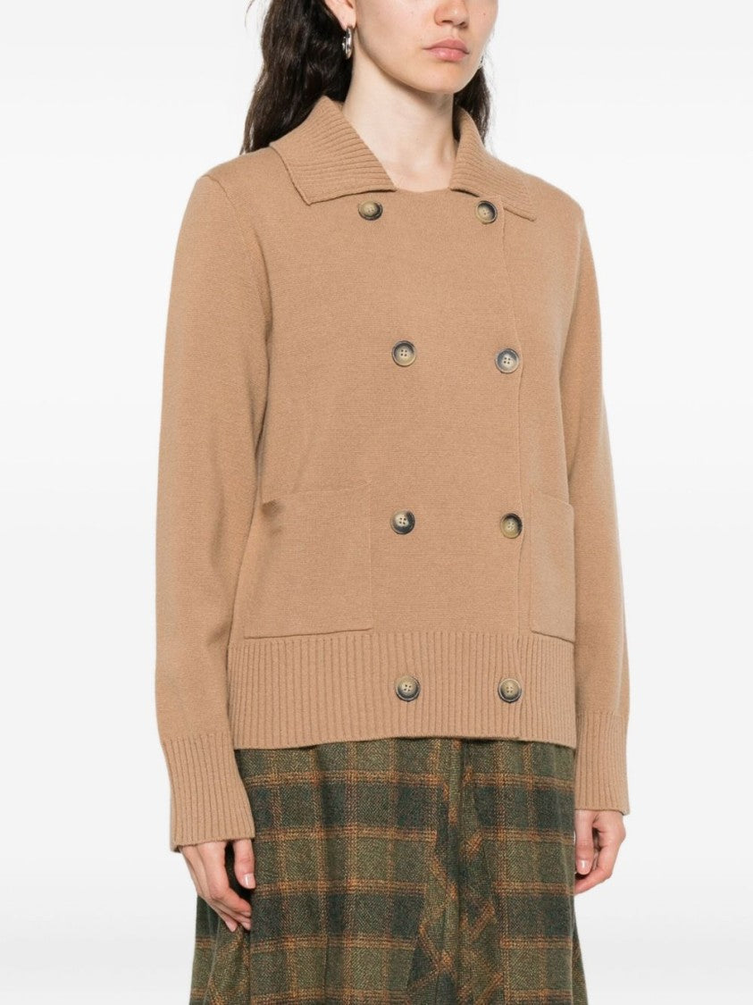 Alpha Studio Camel Jacket With Double-Breasted Fastening
