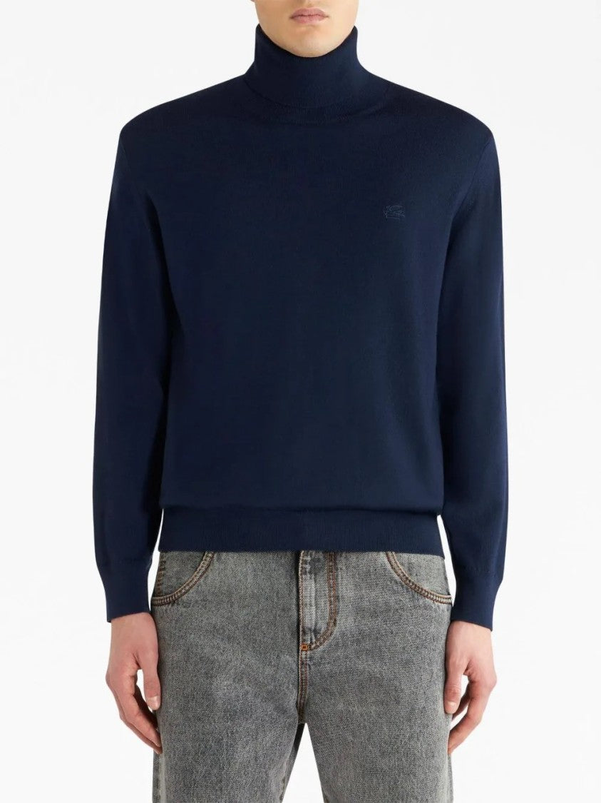Etro T-Neck Knit Top With High Collar