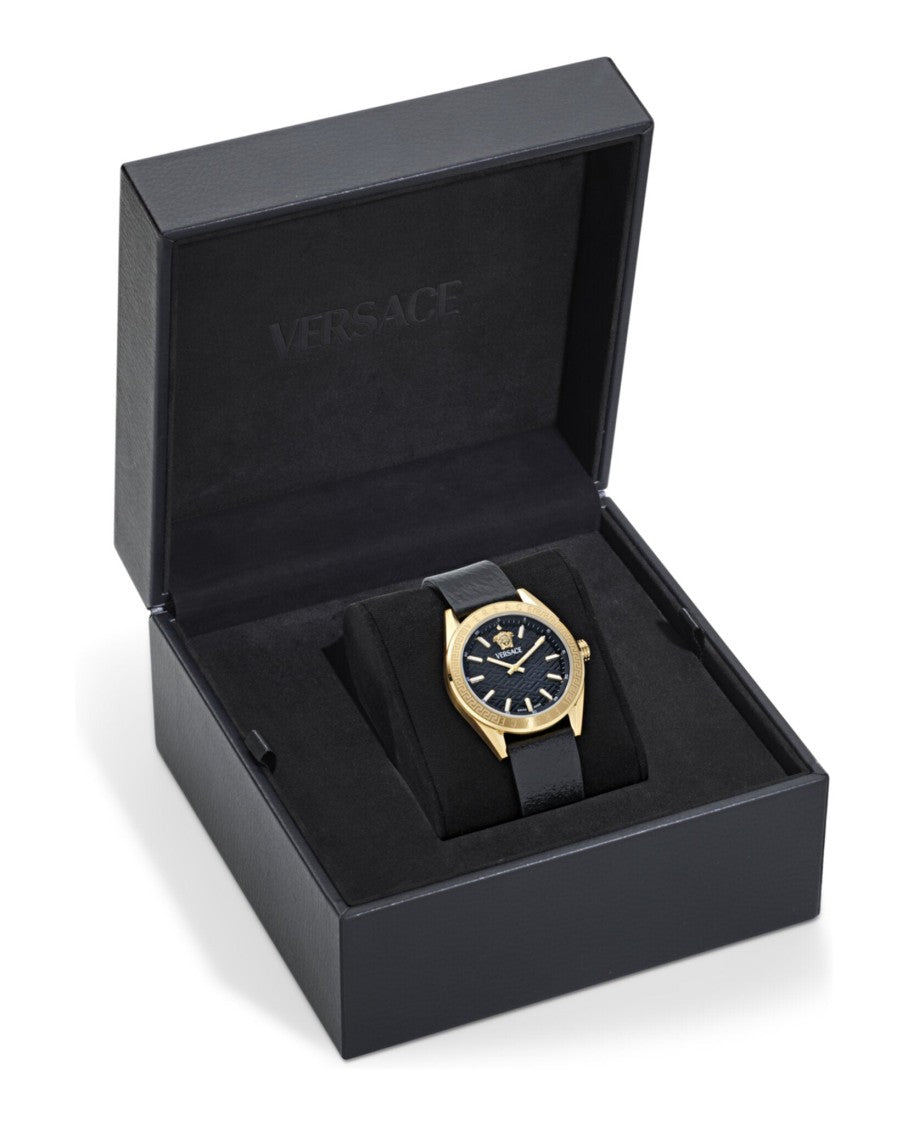 Versace Versace Two-Hand Quartz Watch With Black Guilloche Dial