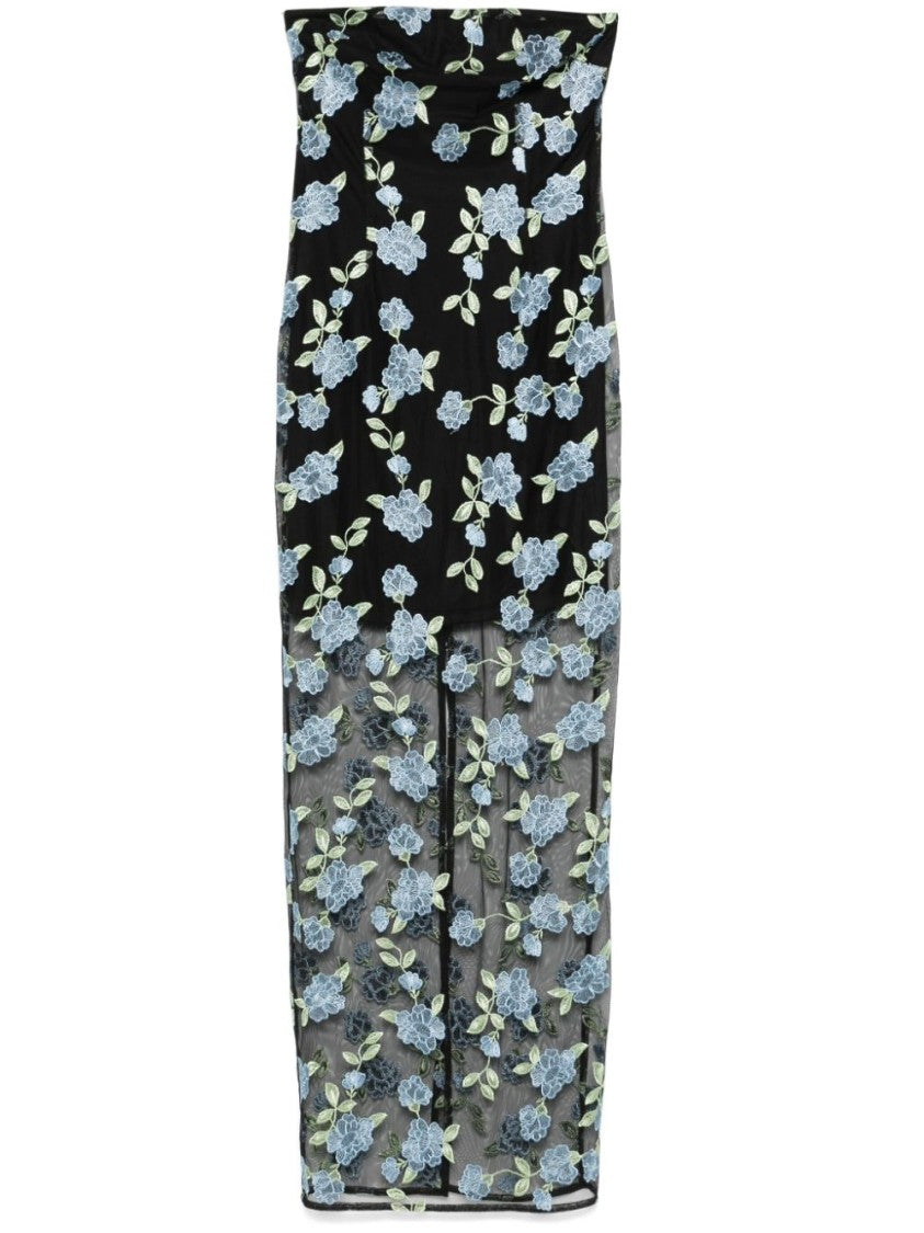 Rotate Fitted Strapless Evening Dress With Floral Embroidery