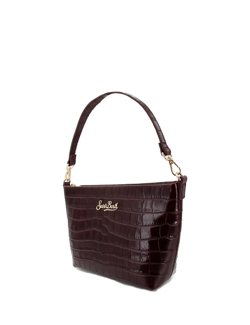 Mc2 Saint Barth Glossy Croco-Embossed Leather Handbag With Adjustable Strap