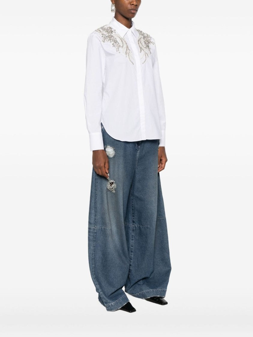 Blugirl Embellished White Cotton Shirt With Classic Collar