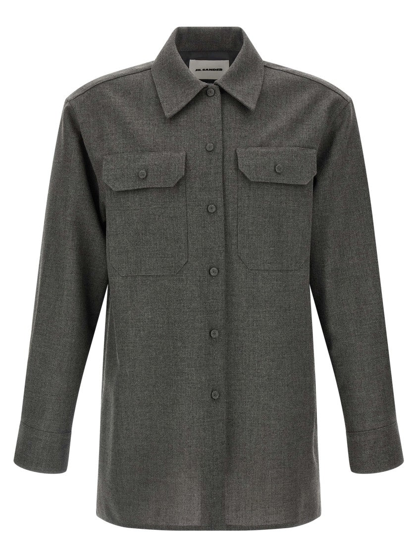 Jil Sander Structured Wool Canvas Shirt With Minimalist Design