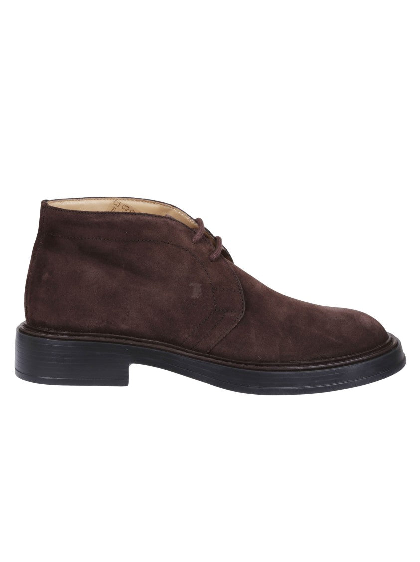 Tod's Dark Brown Suede Polacchino Shoes With Embossed Monogram