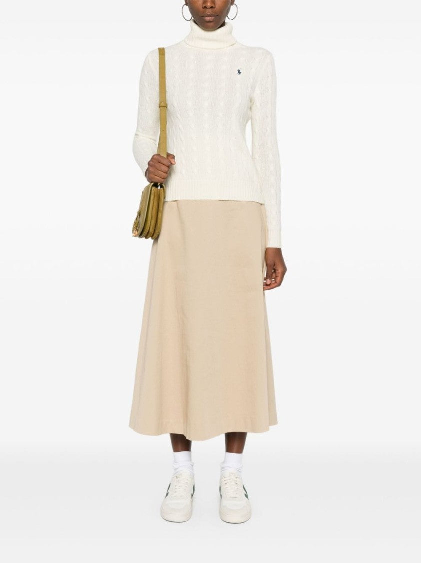 Polo Ralph Lauren Off White Textured Cable Knit Wool Turtleneck