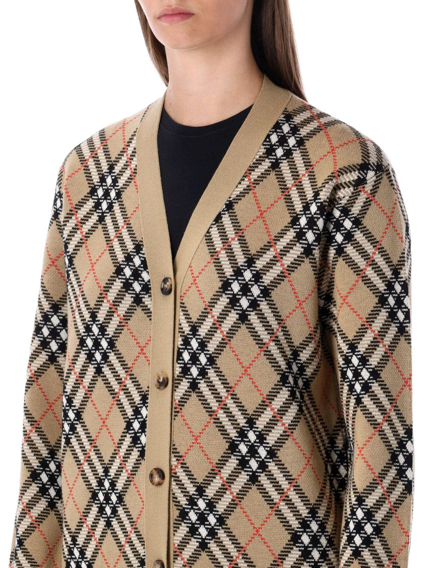 Burberry Check Pattern Cardigan With V-Neckline