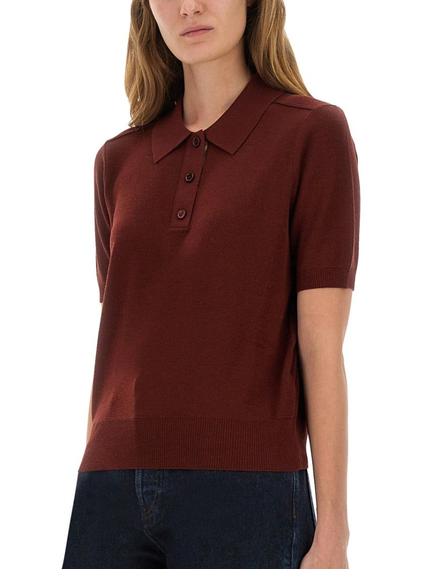 Burberry Brown Wool Polo With Classic Design