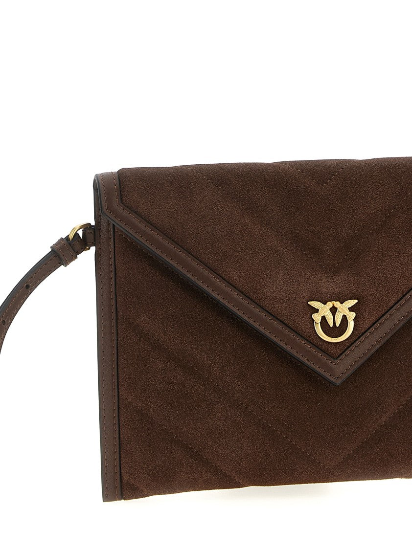 Pinko Quilted Suede Clutch With Leather Accents