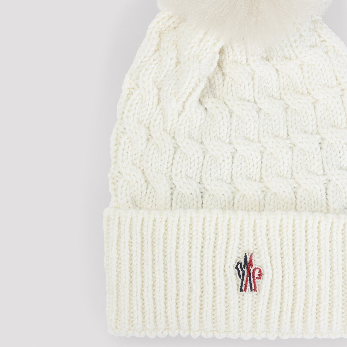 Moncler Grenoble Natural White Virgin Wool Hat With Tonal Pompon And Ribbed Hem