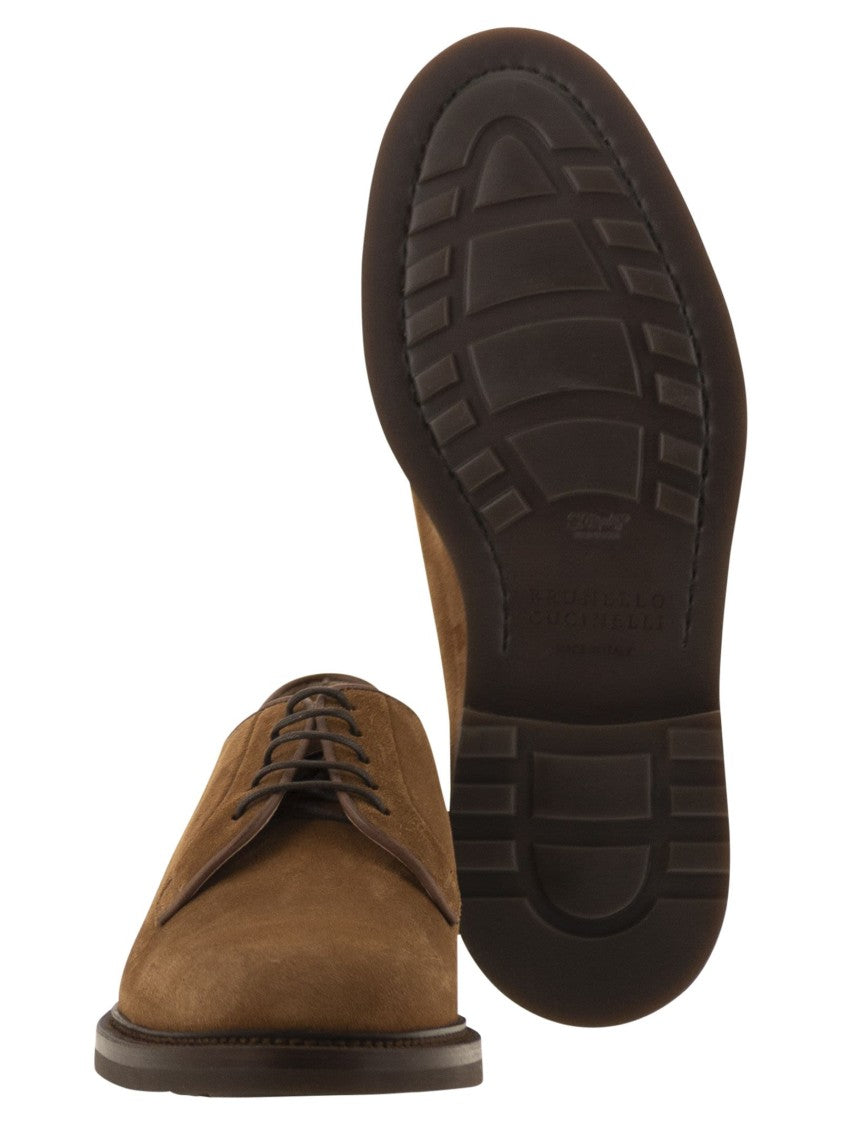 Brunello Cucinelli Brown Suede Derby Shoes