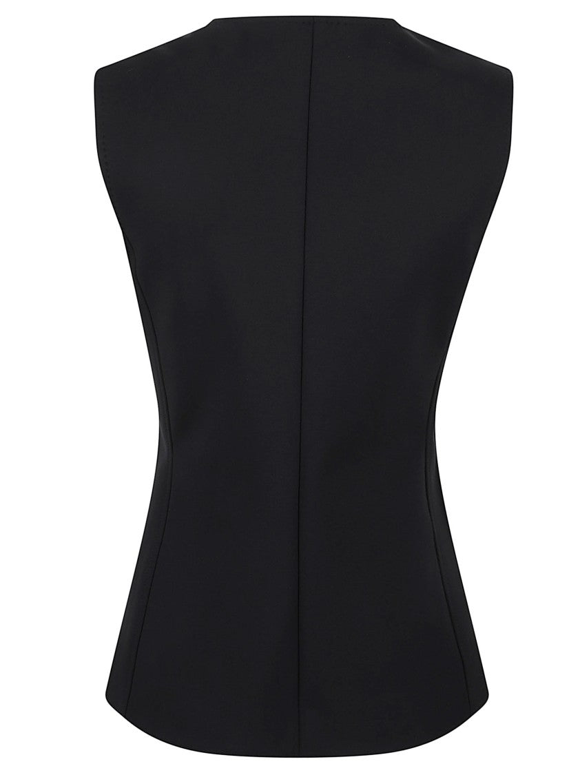 Max Mara Fitted Black Jersey Vest With Monogram Jacquard Lining