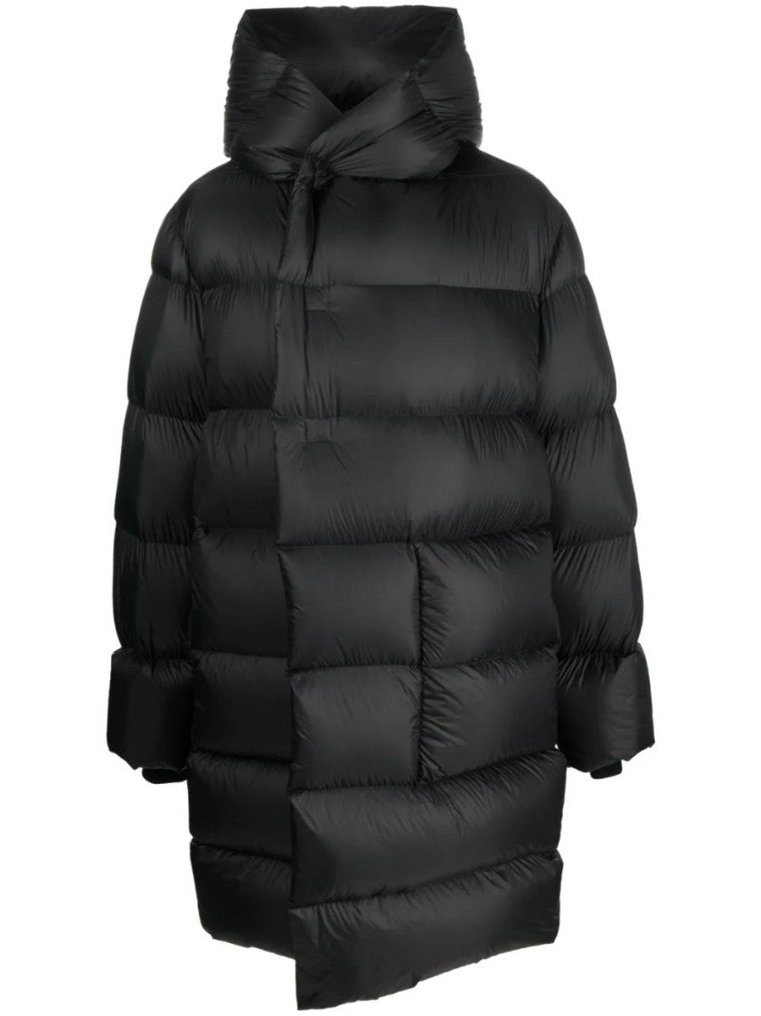 Rick Owens Quilted Black Down Coat With Design