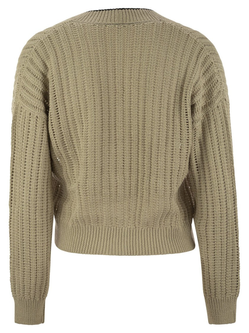 Brunello Cucinelli Perforated Rib Cotton Knit Cardigan With Jewellery