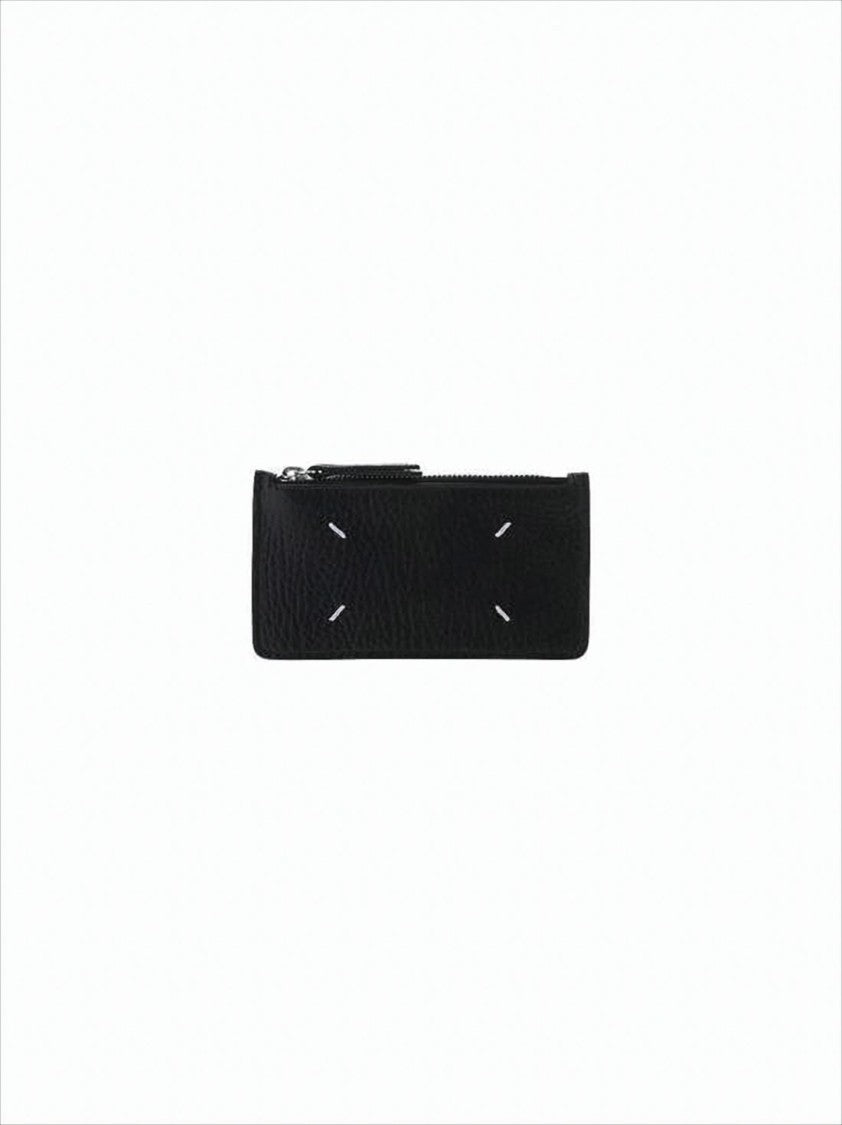 Maison Margiela Textured Calf Leather Wallet With Zippered Closure And Stitch Accents
