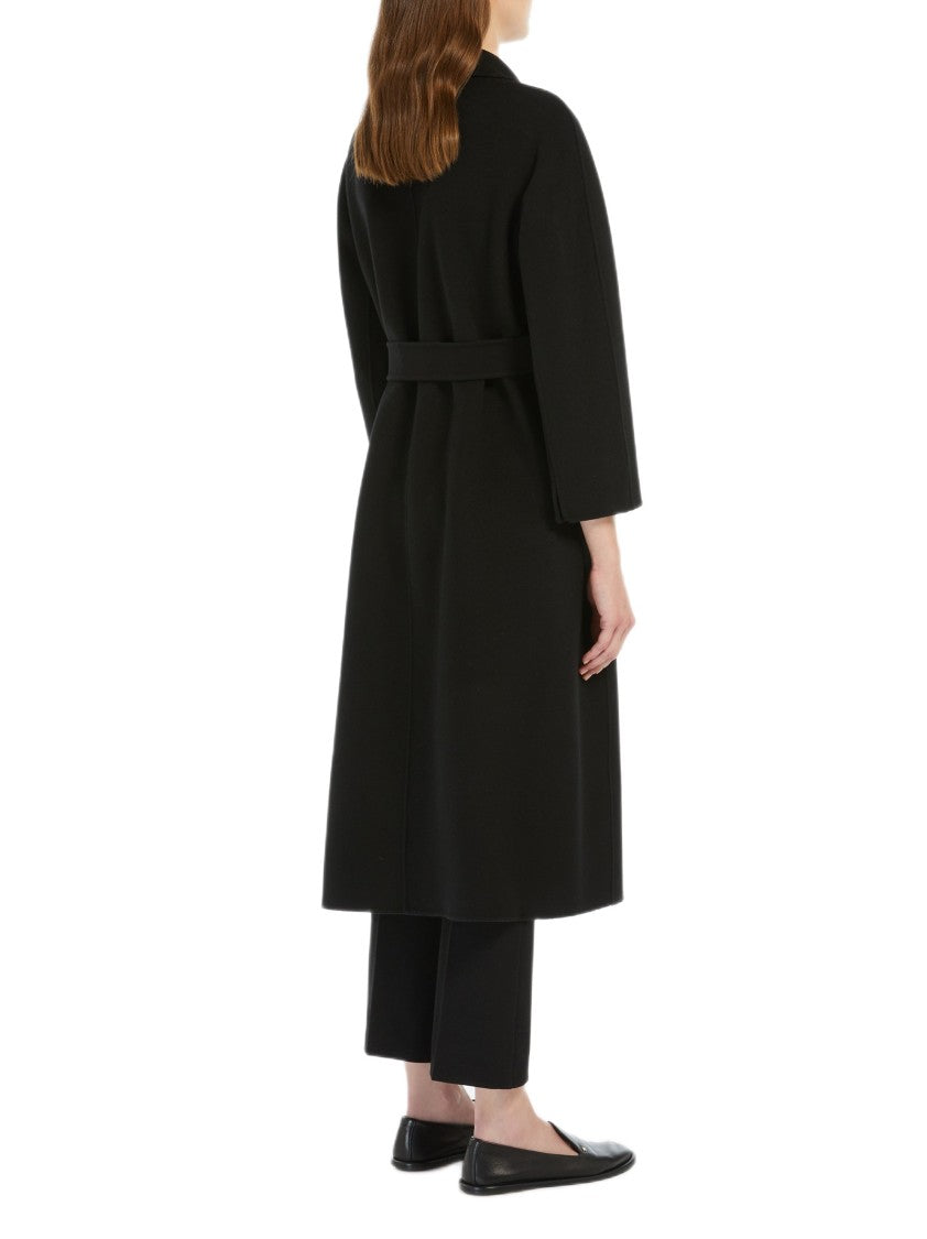 Max Mara Mid-Length Black Wool Coat With Kimono Sleeves