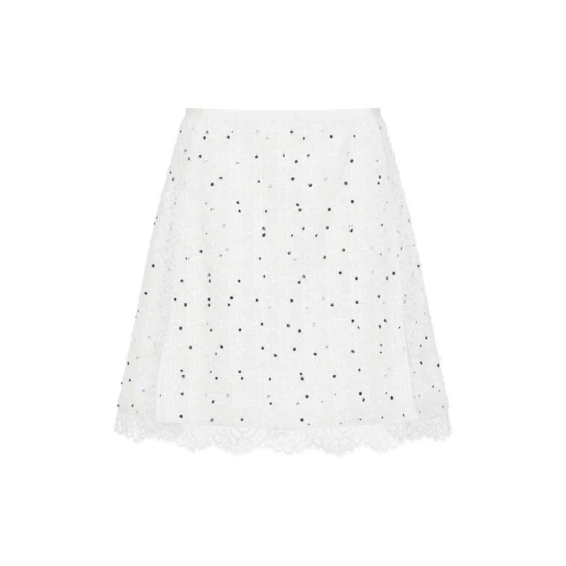 Giambattista Valli Ivory Cotton Mini Skirt With Polka Dot Design And Lace Trim