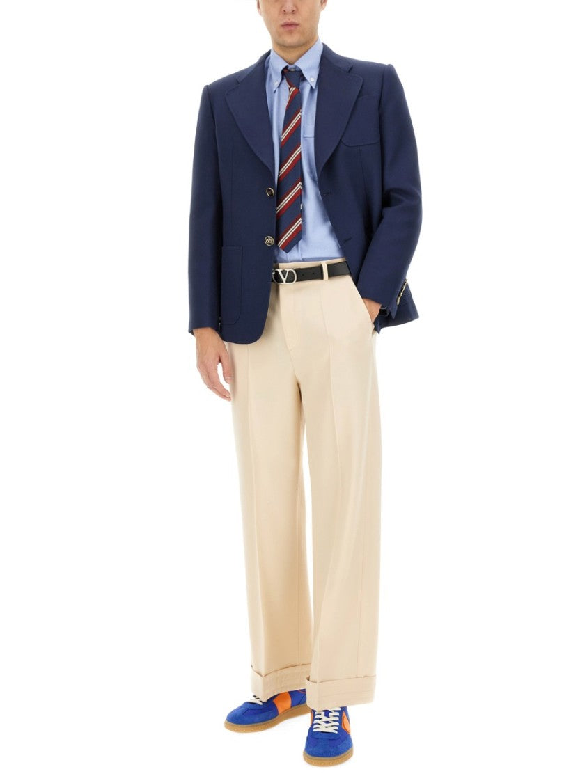 Valentino High-Waisted Wool Pants With Classic Pleat Design