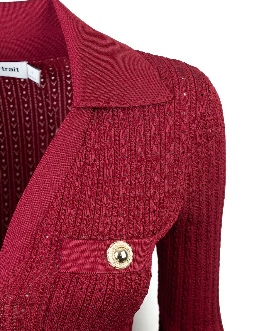 Self-Portrait Burgundy Pointelle Knit Mini Dress