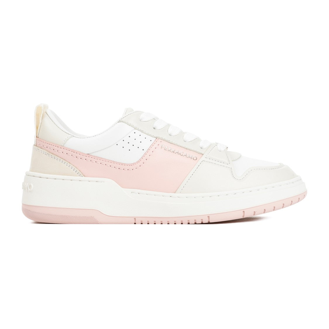 Salvatore Ferragamo White And Pink Leather Dennis Sneakers
