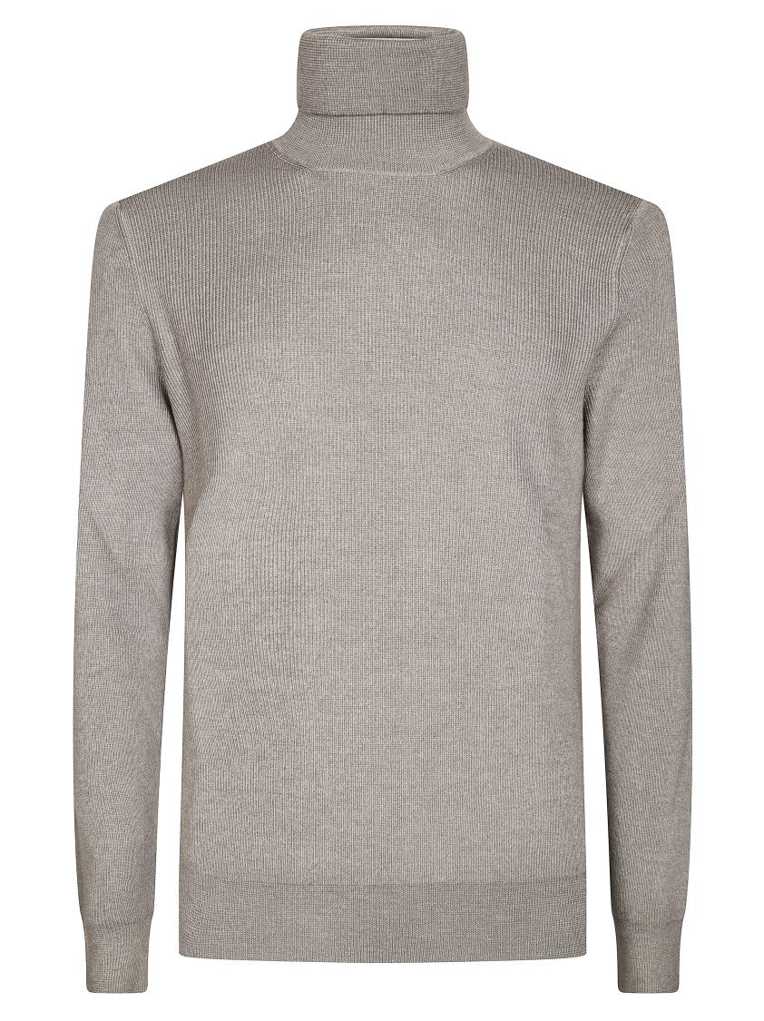 Tagliatore Fine Knit Black Turtleneck Sweater With High Collar