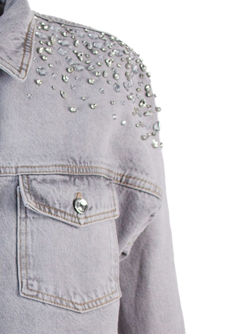 Liu Jo Relaxed Fit Grey Coat With Embellished Shoulders