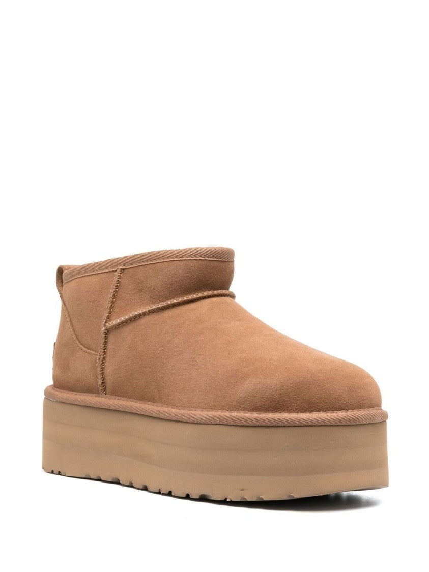 Ugg Round Toe Brown Calf Leather Ankle Boots
