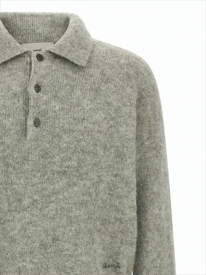 Ami Soft Knitted Polo Sweater With Classic Collar