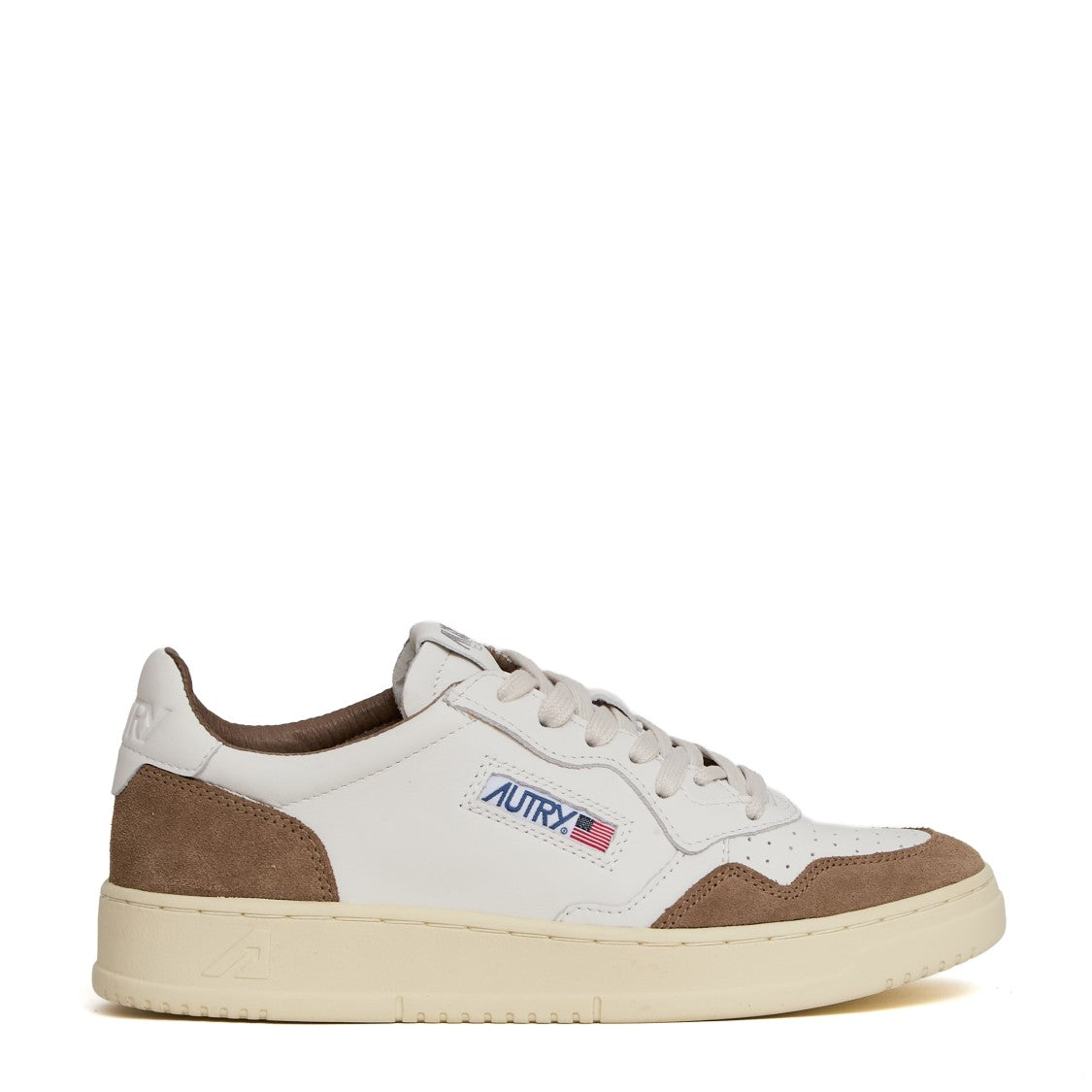 Autry Medalist Low Sneakers In White Leather And Suede, Tobacco