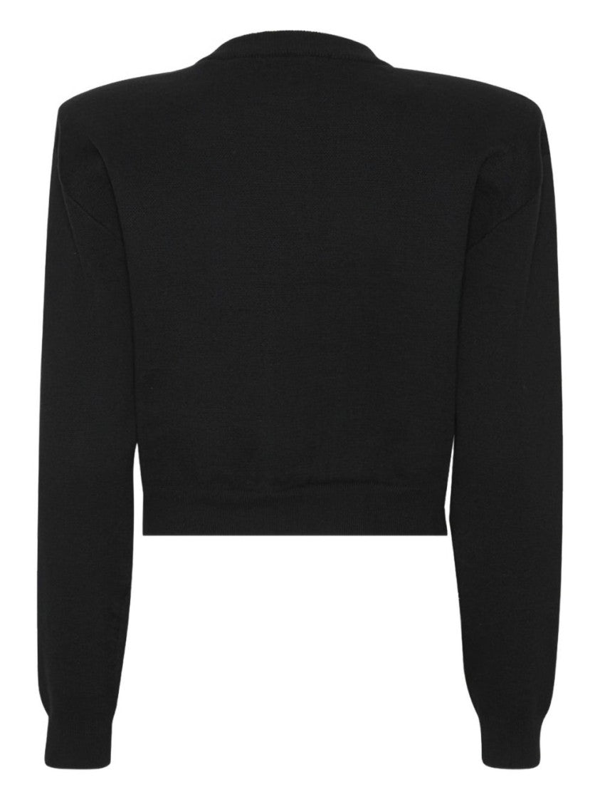 Rotate Cropped Black Sweater With Metallic Letter Buttons