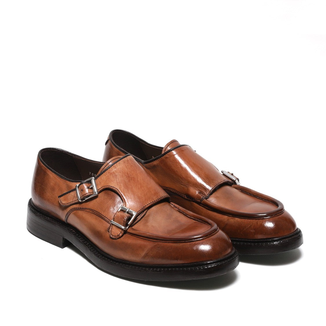 Green George Moccasin Shoe With Double Buckle In Tan Leather