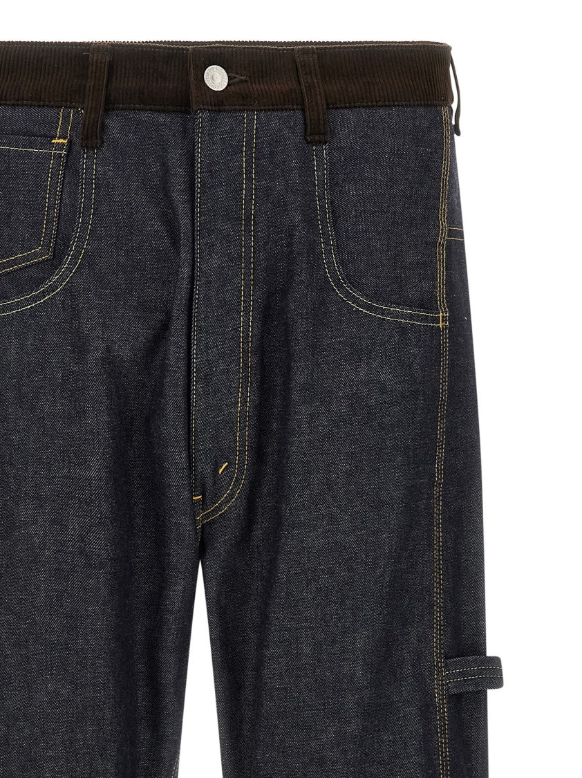 Junya Watanabe High Waist Denim Jeans With Contrast Stitching And Suede Inserts