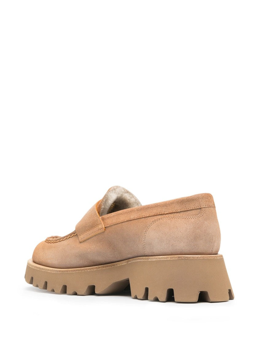 Santoni Beige Leather Loafers With Comfort-Focused Design And Elegant Detail