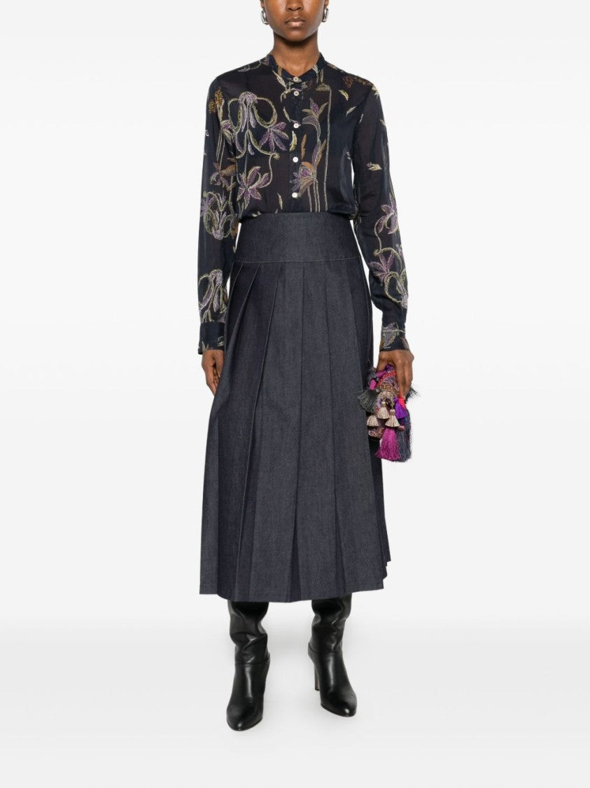 Forte Forte Floral Pattern Blouse With Mandarin Collar