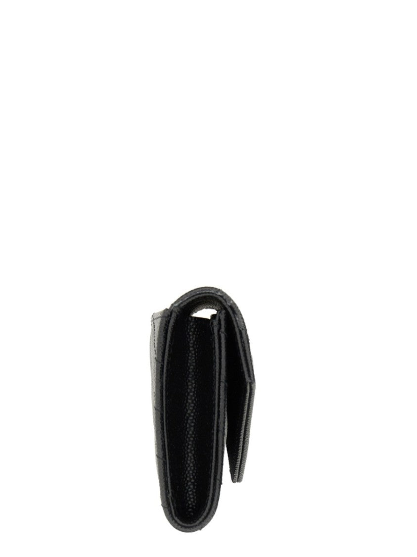 Saint Laurent Envelope-Style Compact Wallet With Chevron Quilting