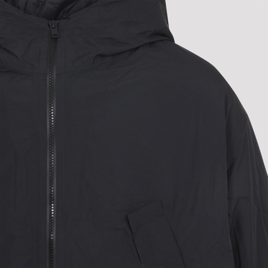 Y-3 Minimalist Black Long Coat With Flap Pockets And Hood