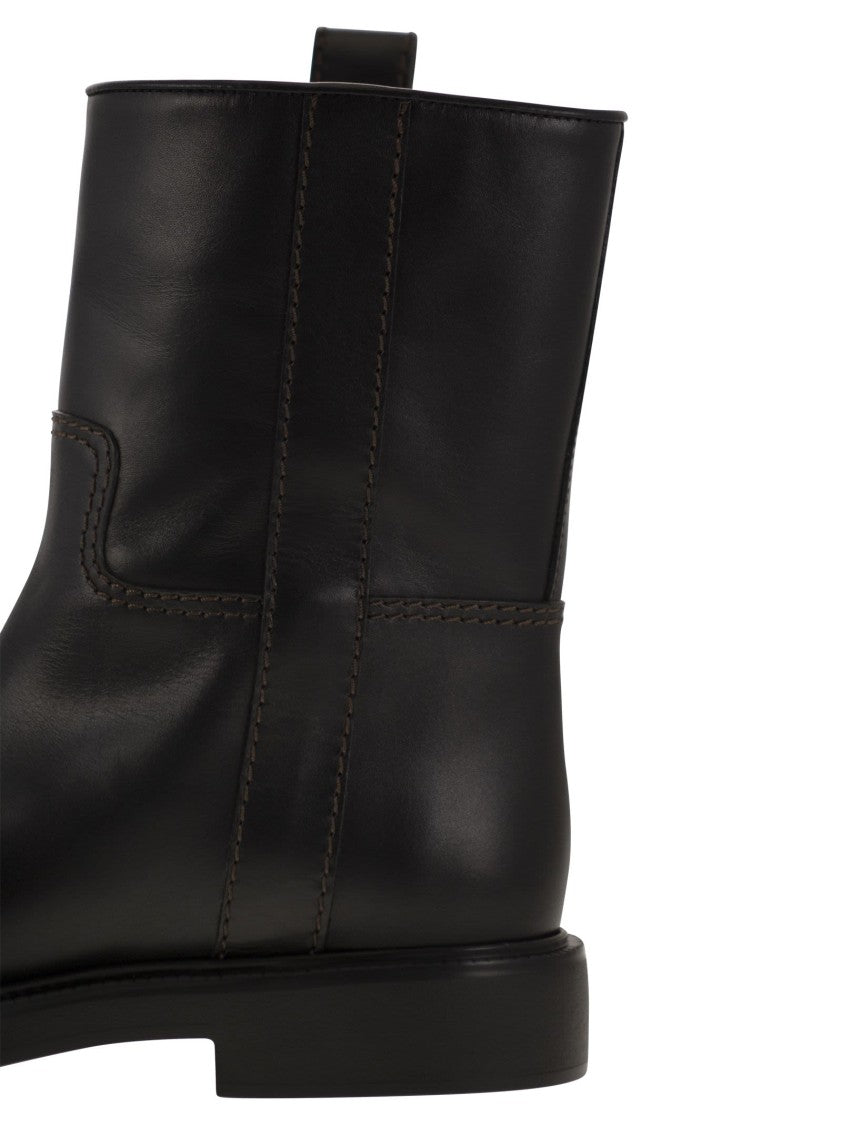 Tod's Calfskin Ankle Boot With T Accessory