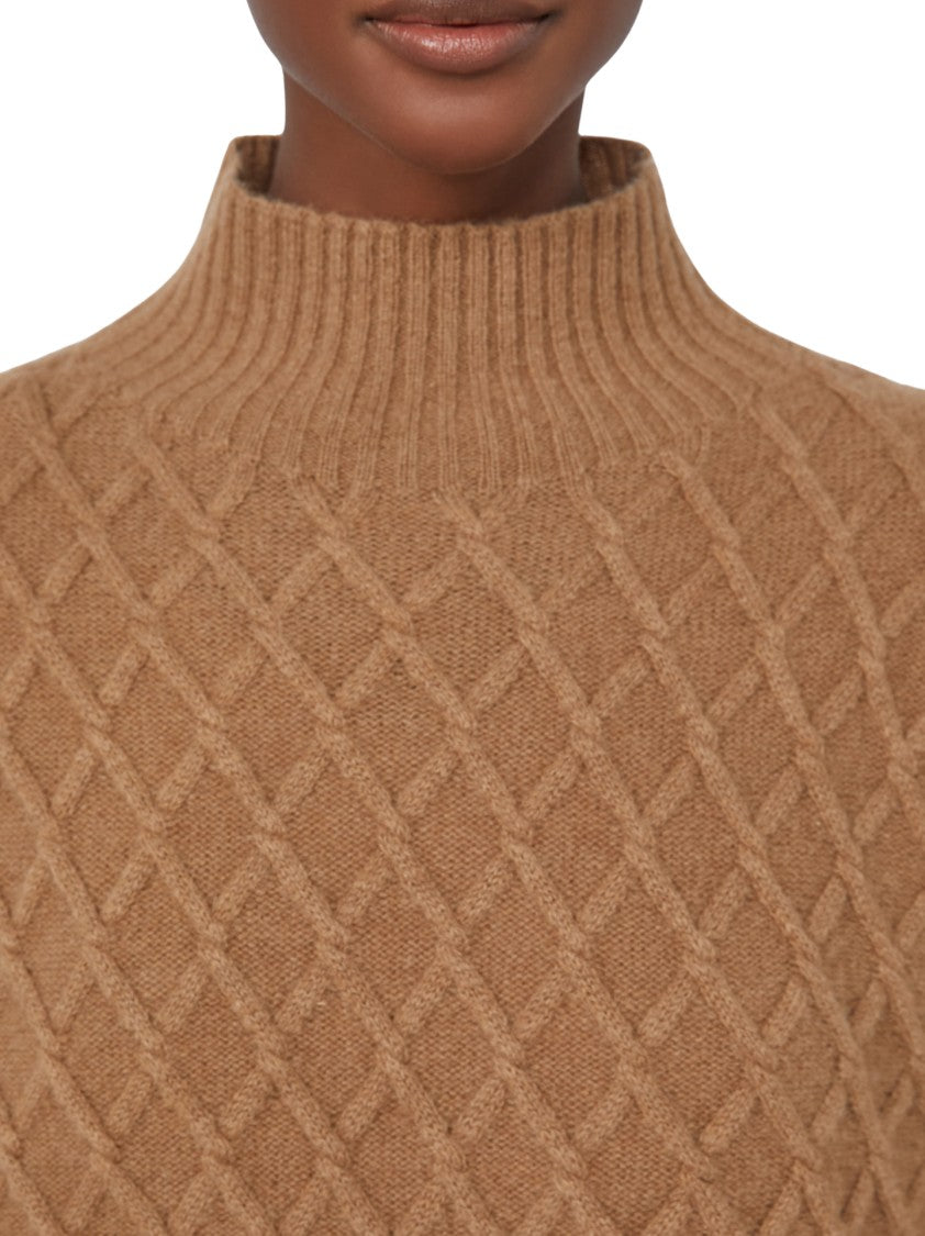 Max Mara Textured Brown Knit Sweater With Ribbed Details