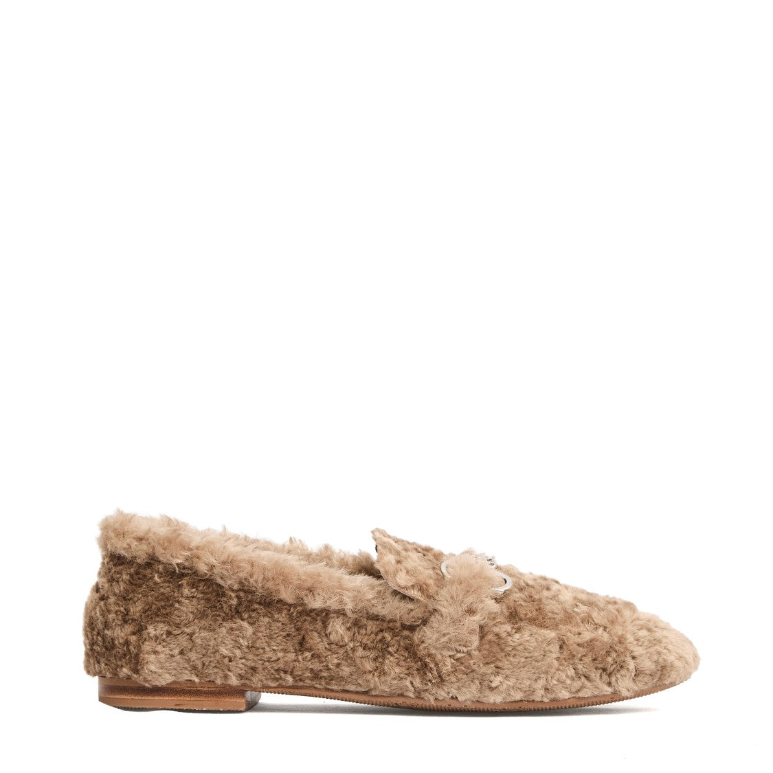 Casadei Moccasin Style Shoes In Plush Beige Eco Fur With Metallic Detail