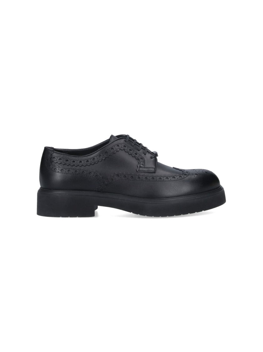Ferragamo Logo Derby Shoes In Brown Leather Brogue