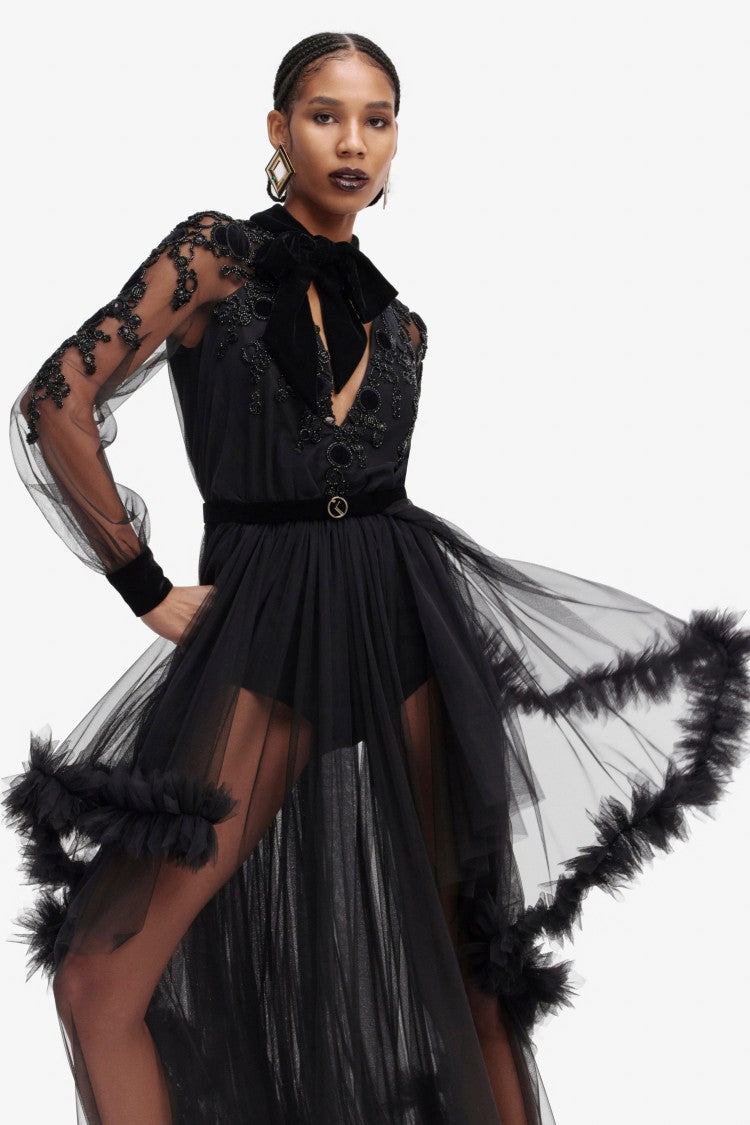 Saiid Kobeisy Embroidered Tulle Dress With Ruffles